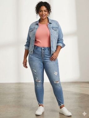 torrid Light Blue Distressed Skinny Jeans with Button-Fly